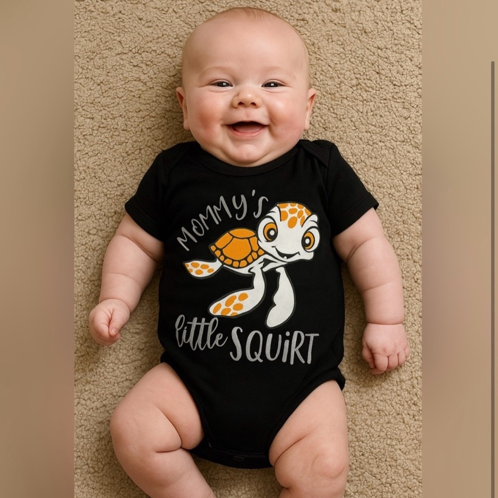 Black Baby Onesie with Turtle Design